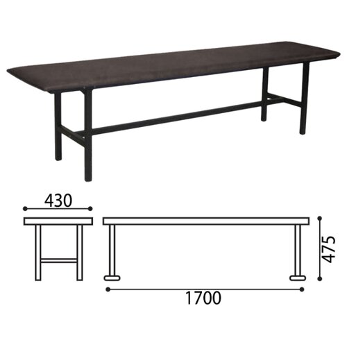 Банкетка без спинки «Берта», 1700×430×475 мм, усиленная, черный каркас, кожзаменитель черный, разборная, БМ 4 К-01