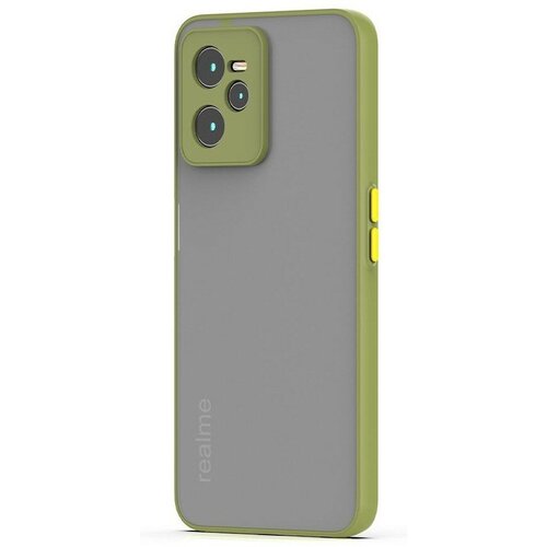 Накладка пластиковая матовая для Realme C35 с силиконовой окантовкой хаки