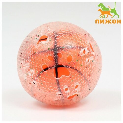 Игрушка для собак Мяч баскетбол-лапки 2 в , TPR+винил, 7,5 см, прозрачная/оранжевая 1 шт