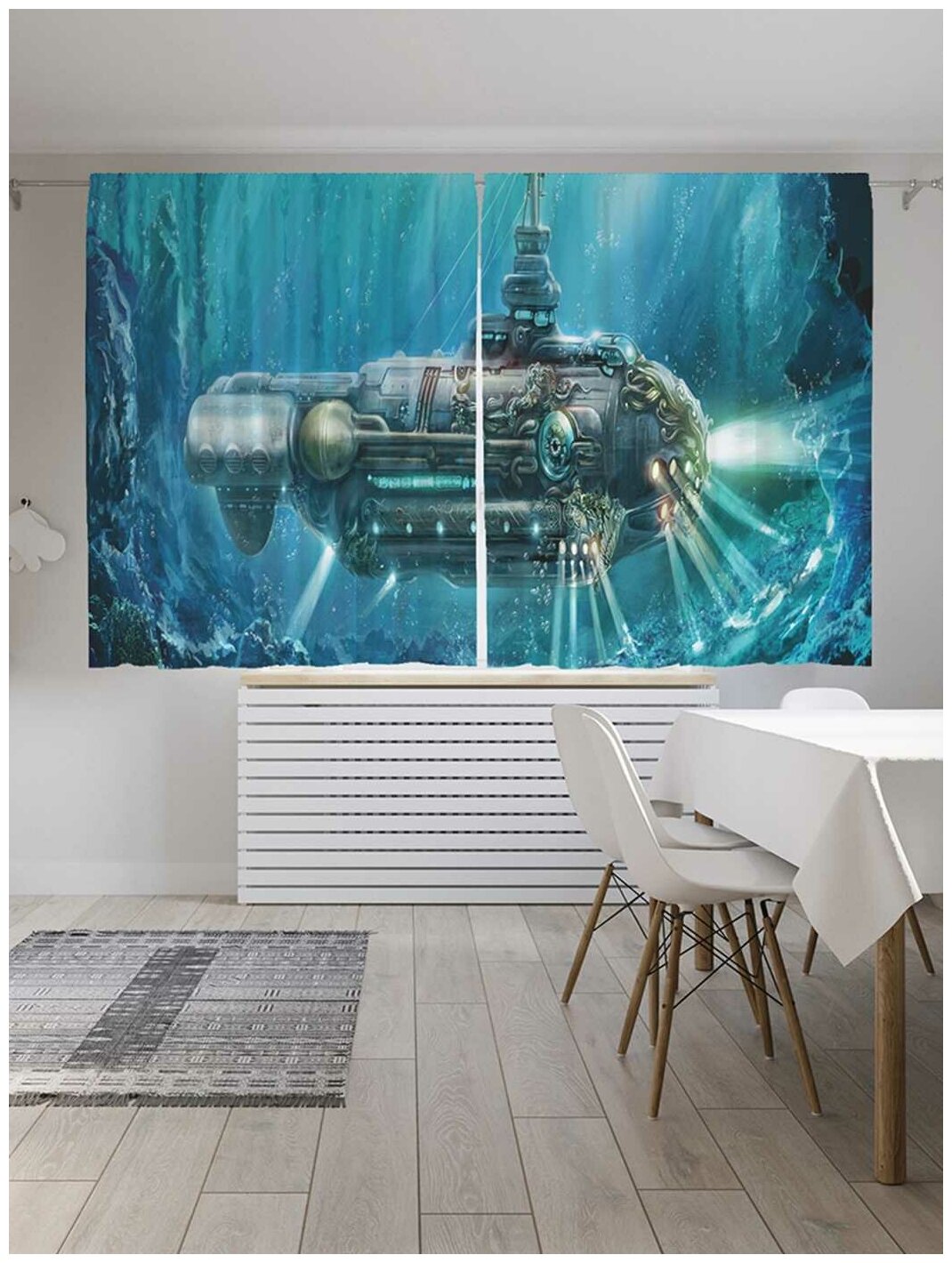 Классические шторы JoyArty "Подводная субмарина", серия Oxford DeLux, 2 полотна 145x180 см
