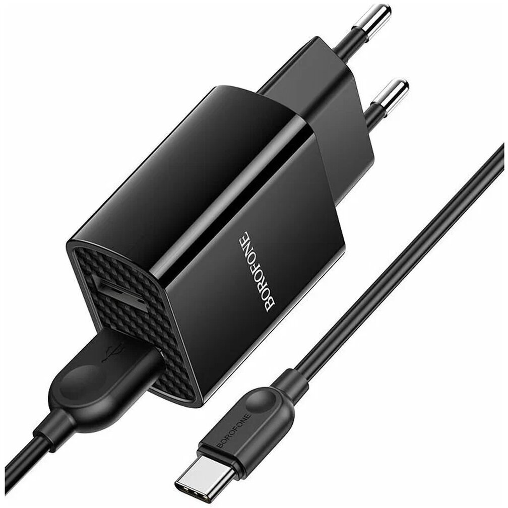 Сетевое зарядное устройство BOROFONE BA53A Powerway 2xUSB, 2.1А + кабель Type-C, 1м (черный)