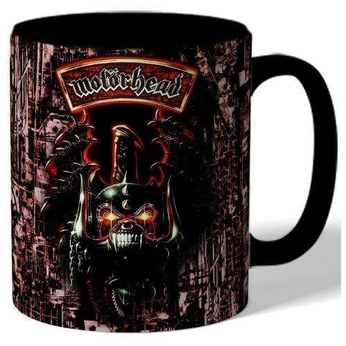 фото Кружка цветная с рисунком motorhead черный череп на коричневом drabs