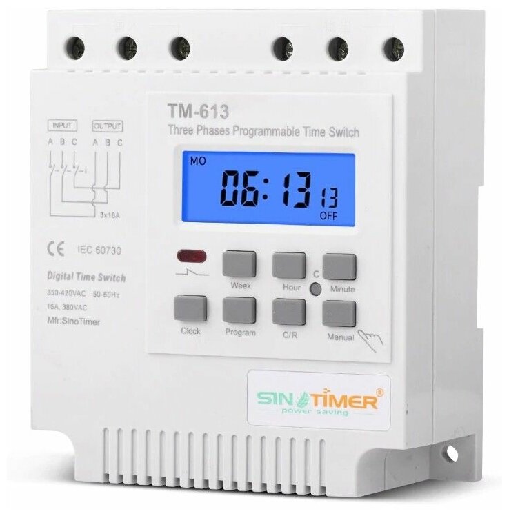 Реле времени недельное 3-х фазное 380В Sinotimer TM613