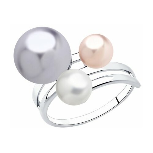фото Серебряное кольцо sokolov 94013044 с жемчугом swarovski, размер 19 diamant-online