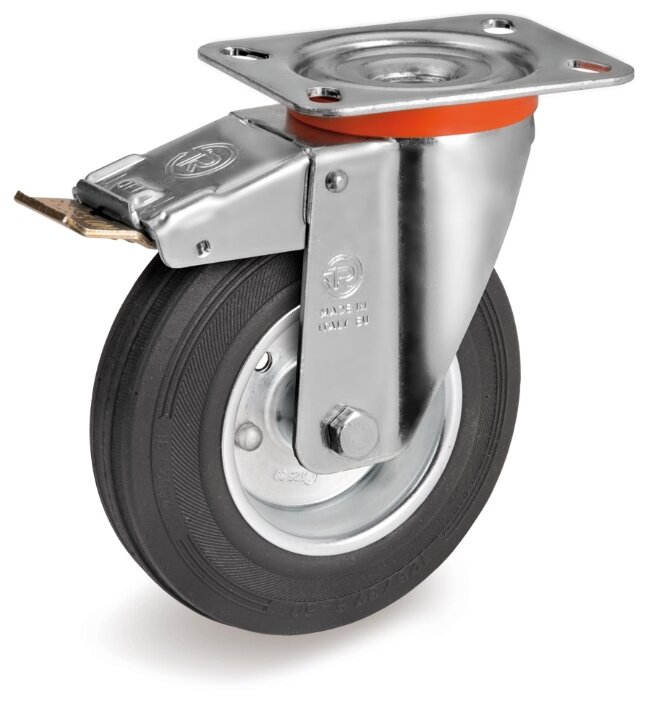 Колесо для тележки поворотное Tellure Rota с тормозом 100 мм (535422)