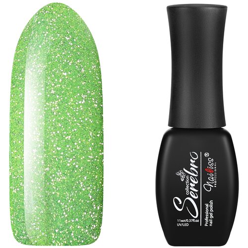 Гель-лак для ногтей Serebro Glitter Flash №14 светоотражающий с блестками, полупрозрачный, 11 мл