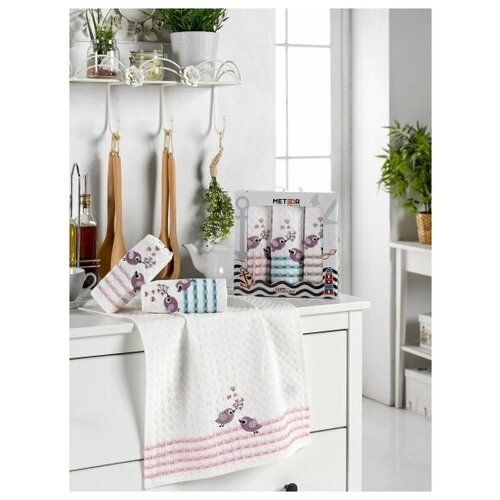 Набор вафельных кухонных полотенец; Арт: Метеор -10873; Размер: 40 х 60 (3 шт)