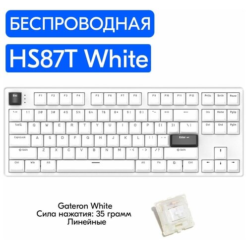Беспроводная игровая механическая клавиатура HELLO GANSS HS87T White переключатели Gateron White английская раскладка 969000₽
