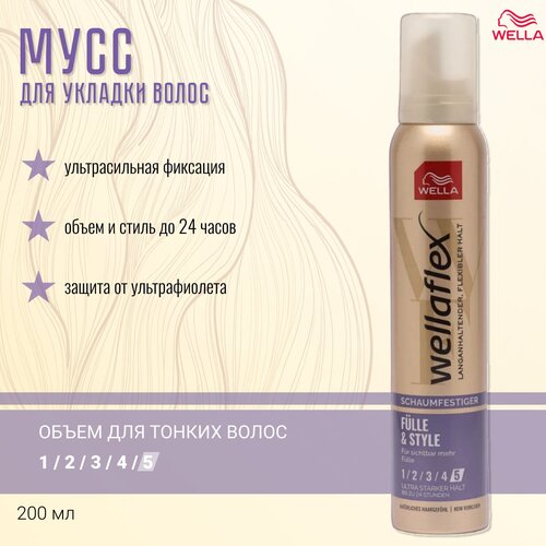 Мусс для волос Wellaflex Full&Style ультрасильная фиксация, 200 мл