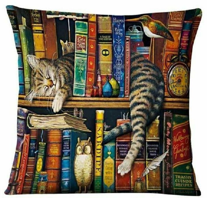 фото Подушка декоративная 40х40 / Кот Василий библиотекарь / велюр / подарок / подушка диванная / подушка для интерьера