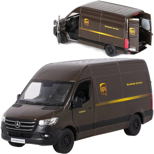 Металлическая машинка Kinsmart 1:48 «Mercedes-Benz Sprinter UPS Edition» инерционная / Коричневый металлическая машинка kinsmart 1 48 mercedes benz sprinter инерционная синяя kt5426d 1