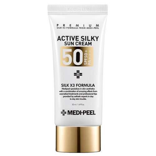 MEDI-PEEL крем Active Silky Sun Cream Антивозрастной солнцезащитный с пептидами SPF 50, 50 мл, 1 шт