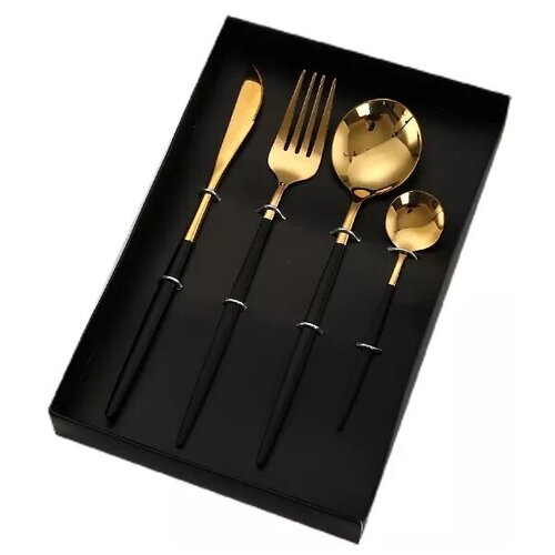 Подарочный набор столовых приборов в коробке Modern-10 Gold Black (4 предмета на 1 персону)