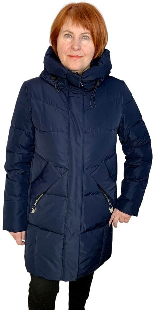 куртка  зимняя, силуэт прямой, ветрозащитная, стеганая, утепленная, размер 52, синий