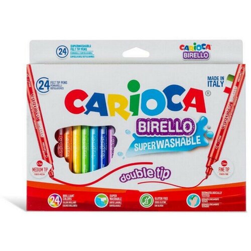 Фломастеры двухсторонние CARIOCABirello, 24 цвета, суперсмываемые, 41521