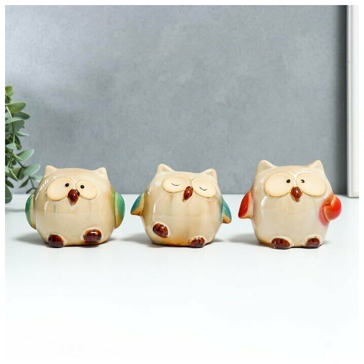 фото Фигура "Сова с книгами" серо-голубой 10х6х6см