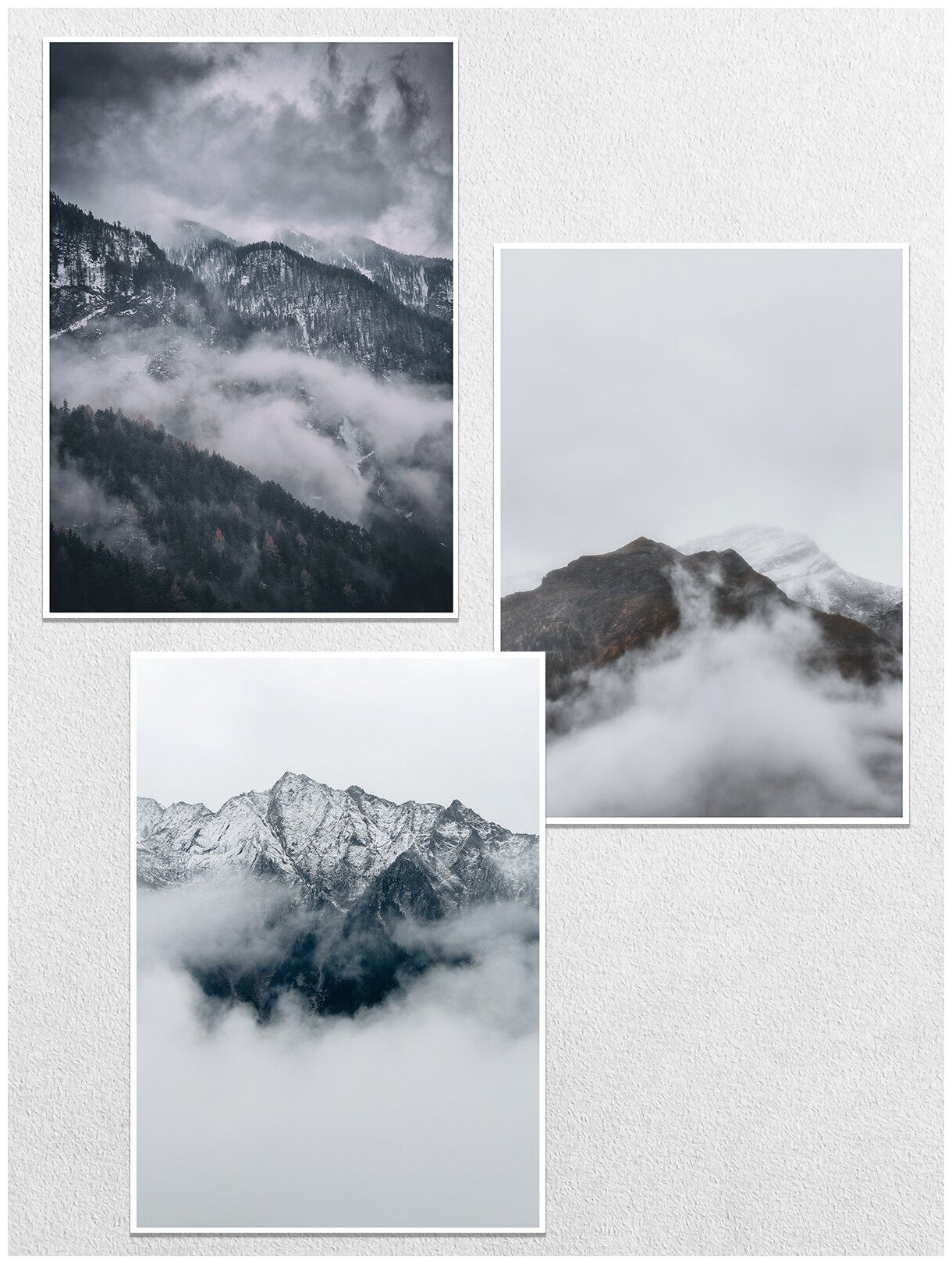 Постеры интерьерные Горы в тумане горный пейзаж Набор Плакатов 3 шт