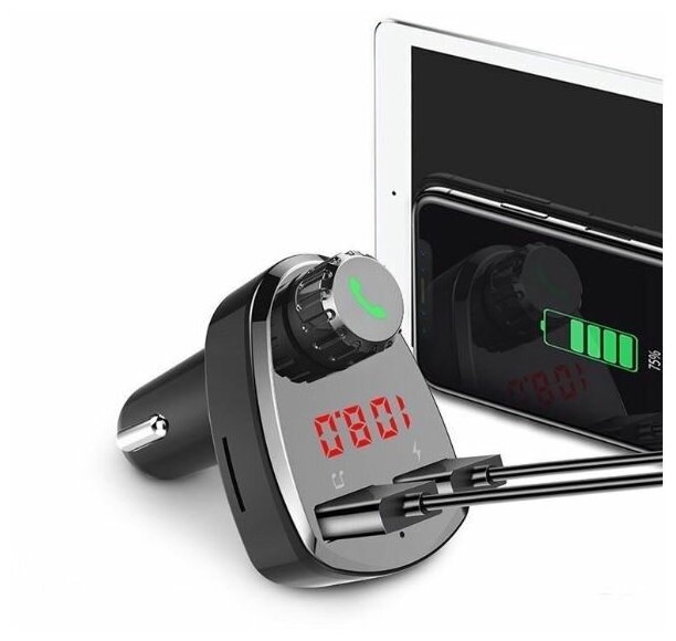 ФМ-трансмиттер блютуз (модулятор) для Авто, Bluetooth, 2xUSB 2.4А, microSD / Громкая связь / зарядка в машину для телефона