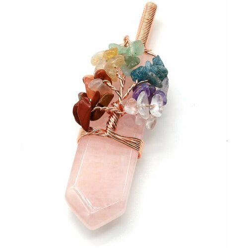 фото Подвеска радуга камня семью цветами минералов символизируют 7 чакр человека., кварц, розовый