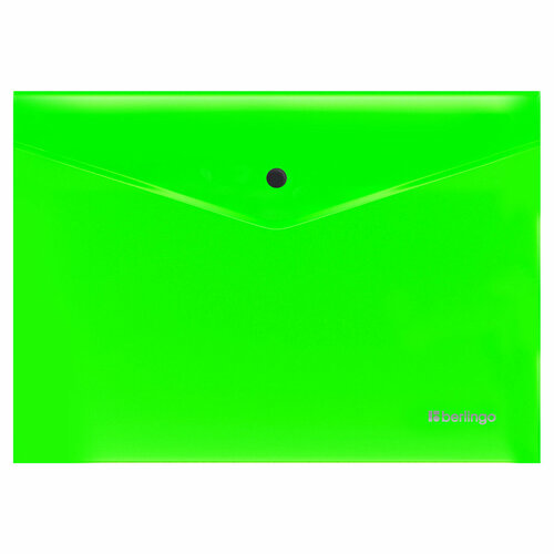 Папка-конверт на кнопке Berlingo Neon А4, 200мкм, прозрачная зеленый неон, 12 шт. в упаковке