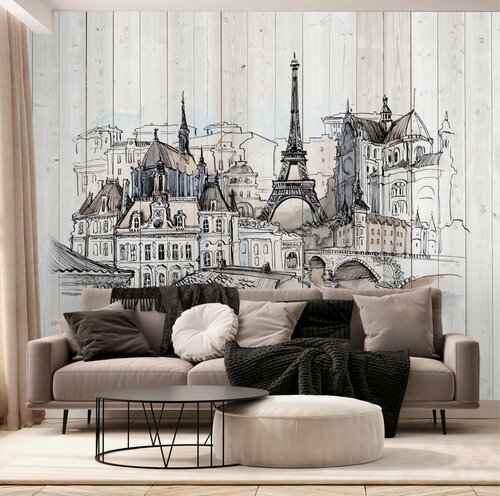 Изображение товара Фотообои "Акварельный Париж" 300*260 см. /Фотообои для спальни, гостиной, кухни