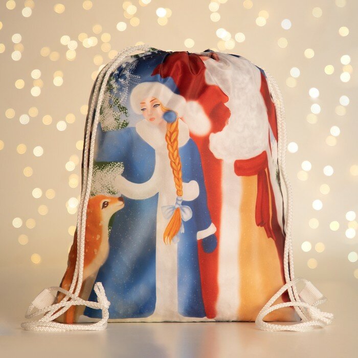 Мешок-рюкзак новогодний на шнурке цвет синий/разноцветный