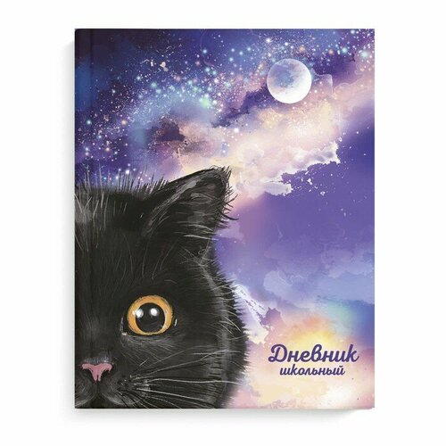Дневник школьный для 1-11 класса, Чёрный котик, твердая обложка, ламинация софт-тач вельвет, блок офсет 65г/м2, универсальная шпаргалка, 48 листов