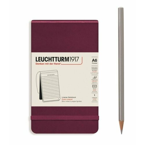 Записная книжка Leuchtturm "Notepad Pocket", A6, в линейку, 188 страниц, цвет винный