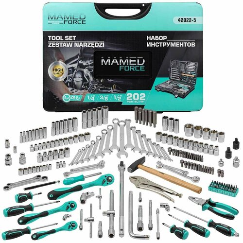 Набор инструментов 202пр. 1/4', 3/8', 1/2'(6гр.) MAMEDFORCE MF-42022-5