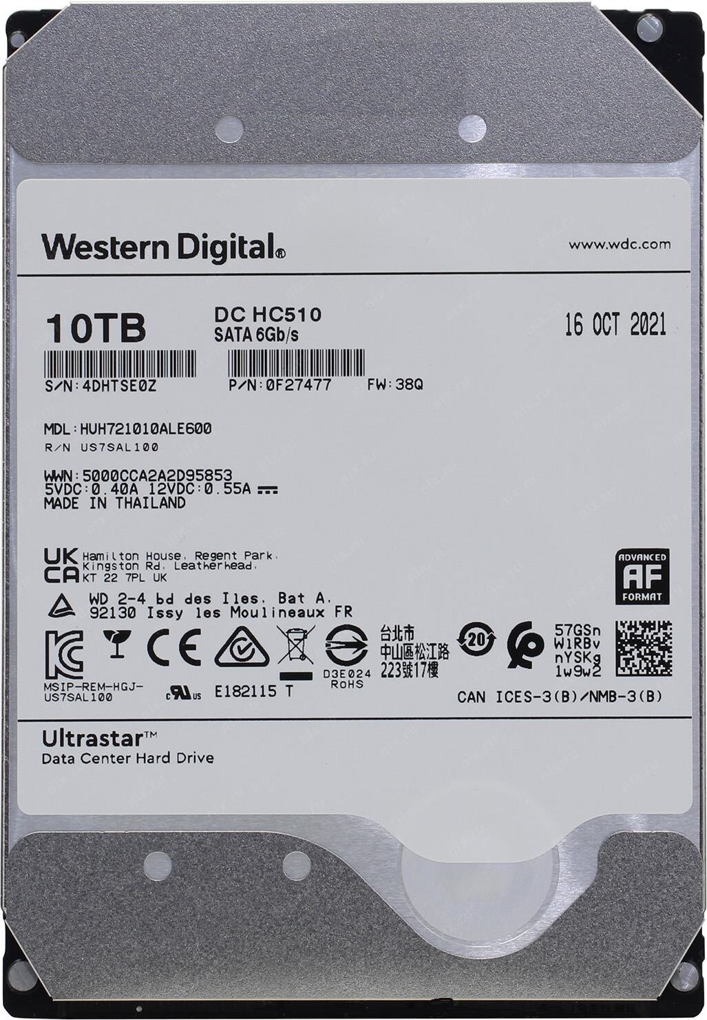 Жесткий диск Western Digital Ultrastar DC HC510 HUH721010ALE600 3.5" 10 Тб SATA 6Gb/s