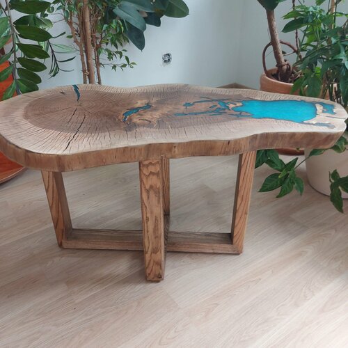 Журнальный столик Vamstol 48-96-4,5см. ножки массив, стол лофт из массива орехаа, стол из эпоксидной смолы