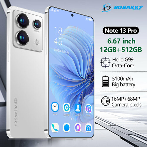 Смартфон Note 13 Pro 12512 ГБ HD большой экран белое 9650₽