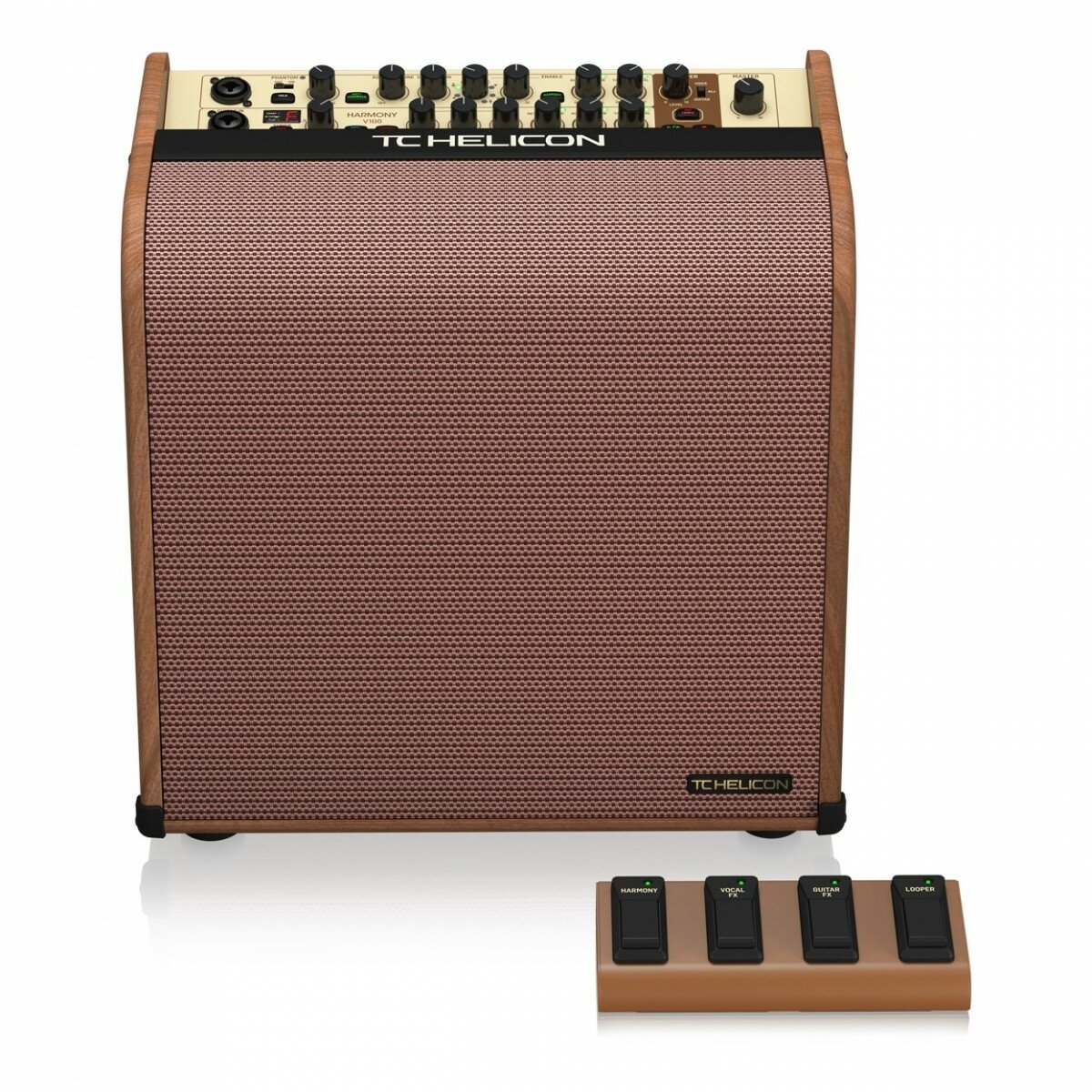 TC Helicon Harmony V100 комбоусилитель 2-х канальный, 100 Вт, с вокальным процессором, динамиками Tannoy и 4 педалями