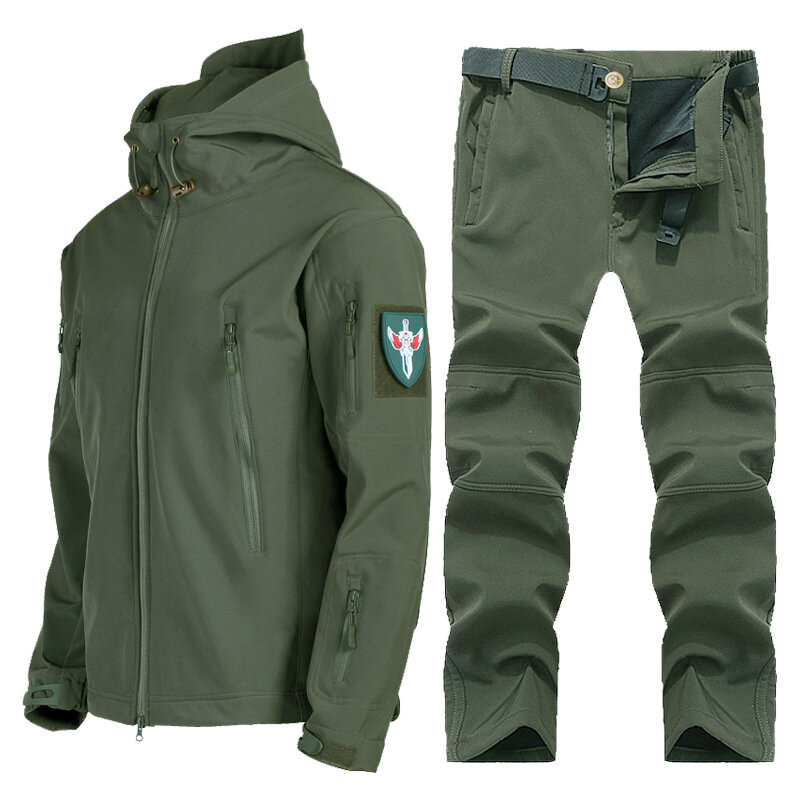 Куртка Soft Shell, мужская, осенне-зимняя, водонепроницаемая, ветрозащитная, зеленая, XXXL