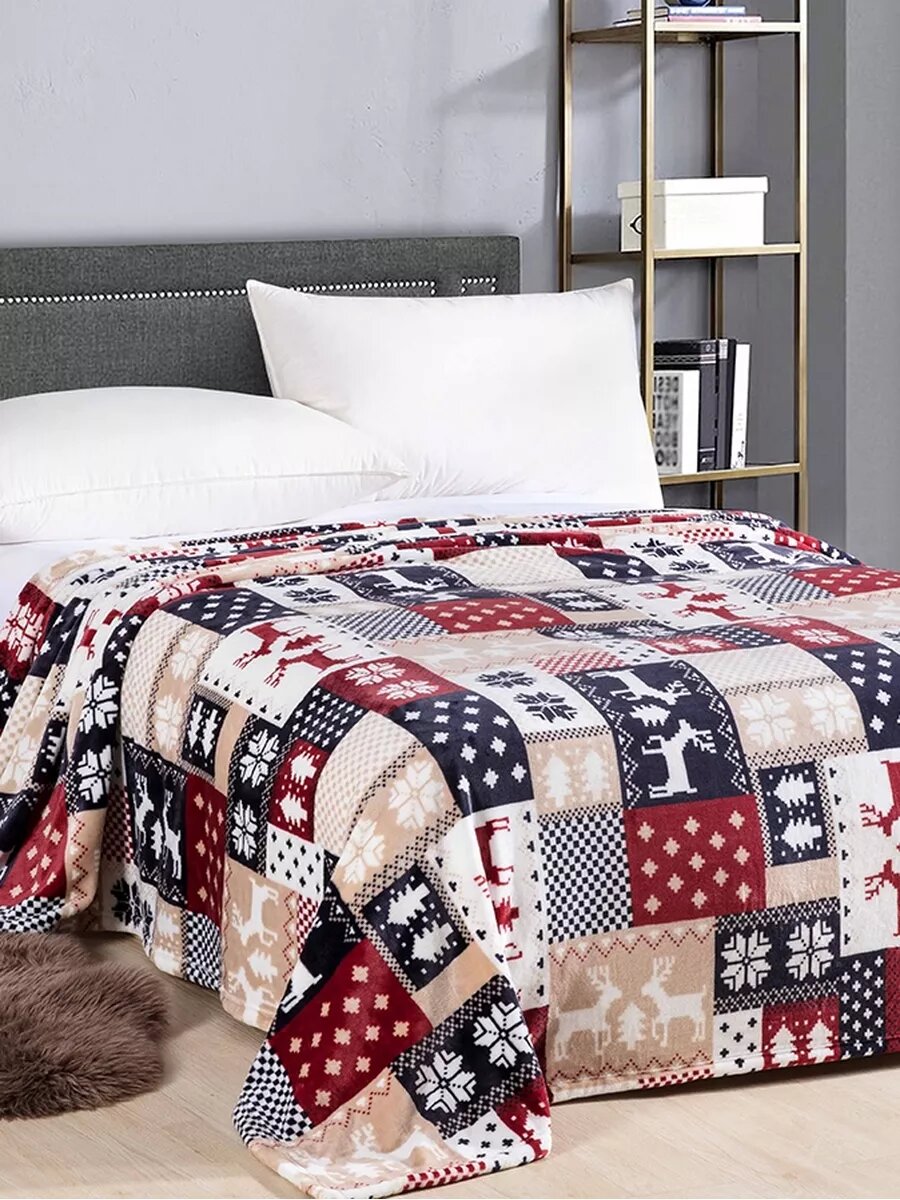 Плед 200х220 с новогодними оленями в скандинавском стиле Покрывало37