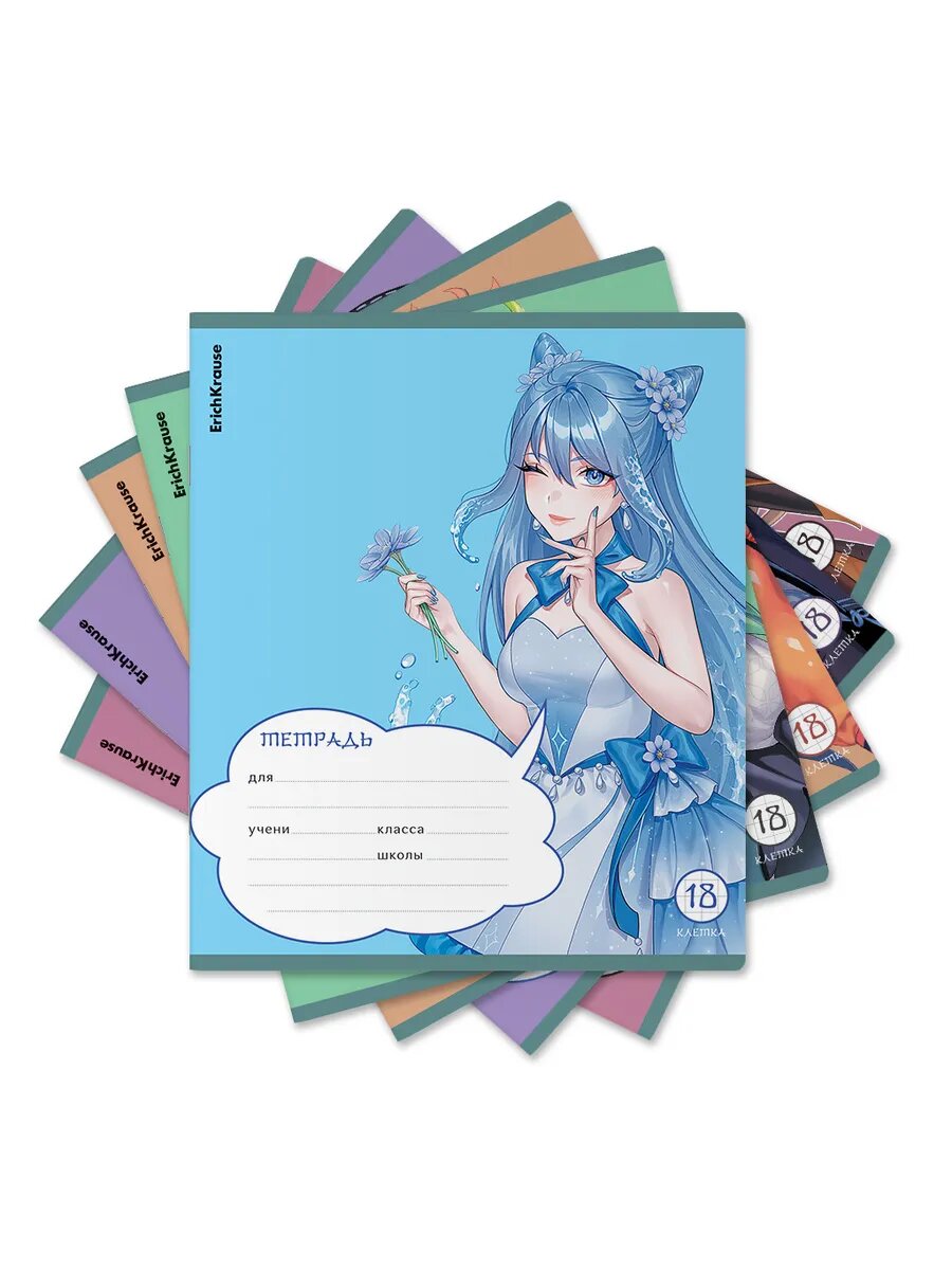 Тетрадь 18 л. в клетку "Manga" УФ-лак, глиттер (уп из 5 шт)