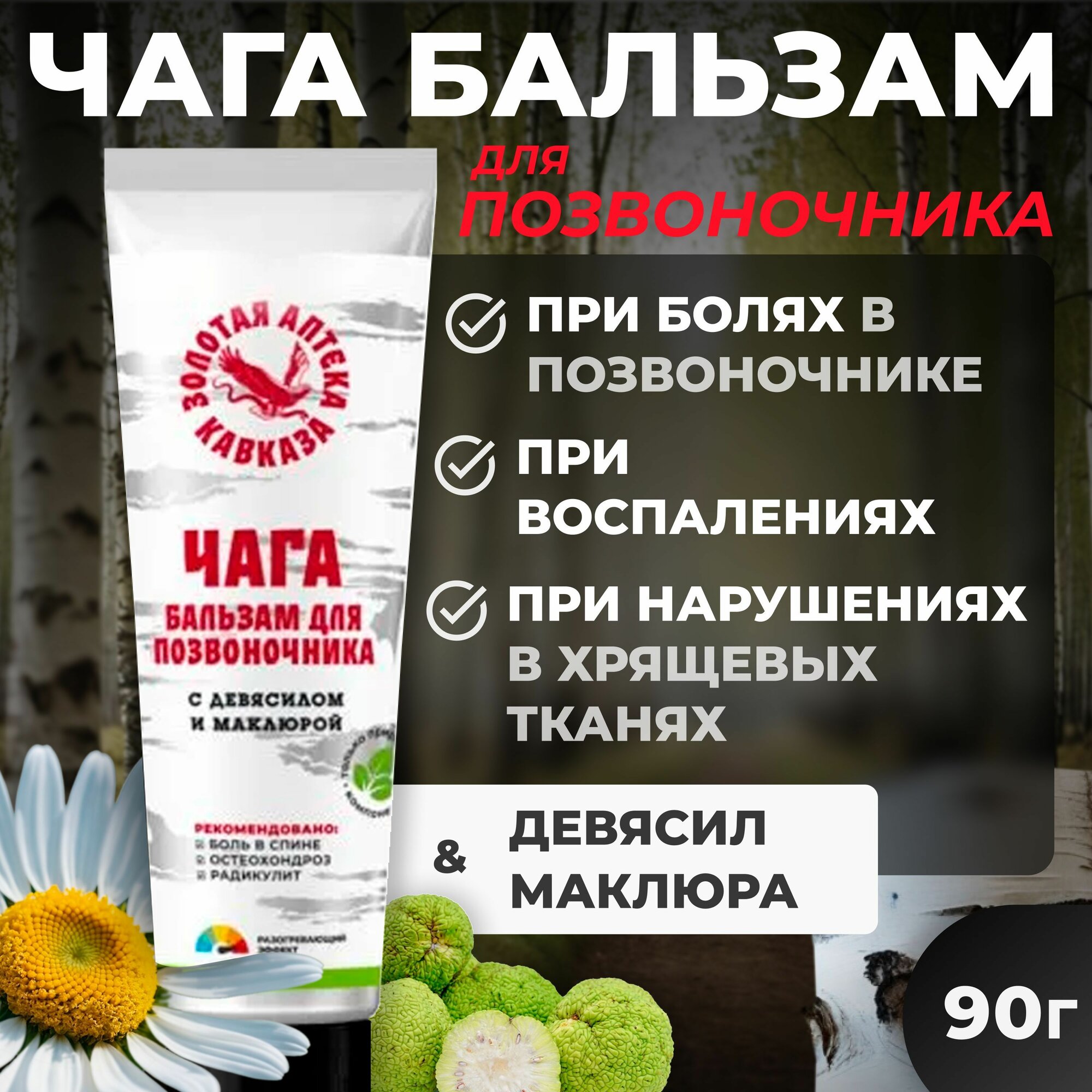 Бальзам Чага Здоровый позвоночник с девясилом и маклюрой ЗК, 90г