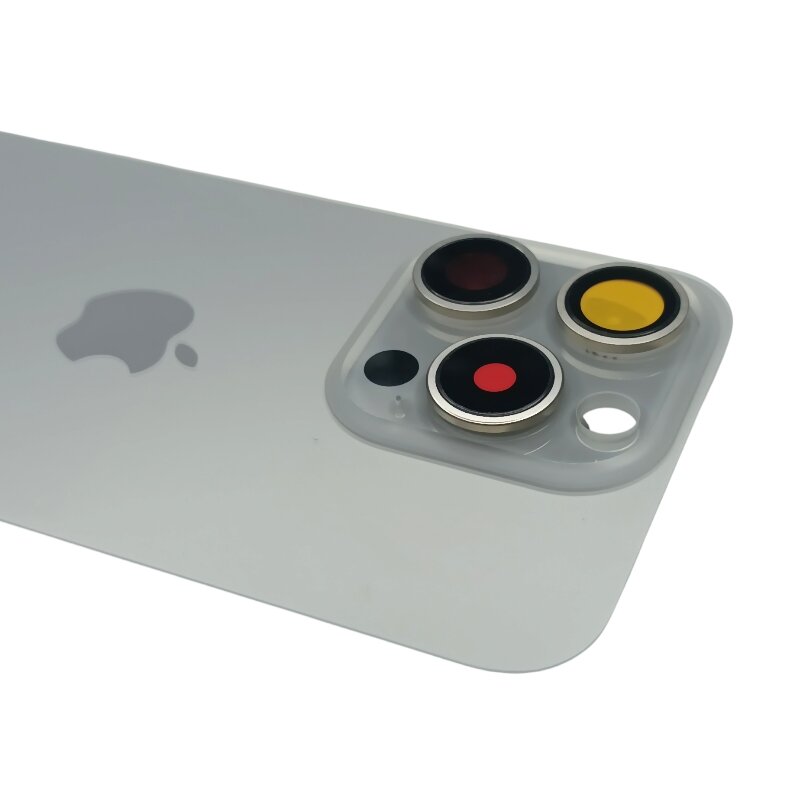 Заднее стекло, крышка для iPhone 15 Pro со стеклом камеры (MagSafe / логотип) титан, светло-серый — фото 1