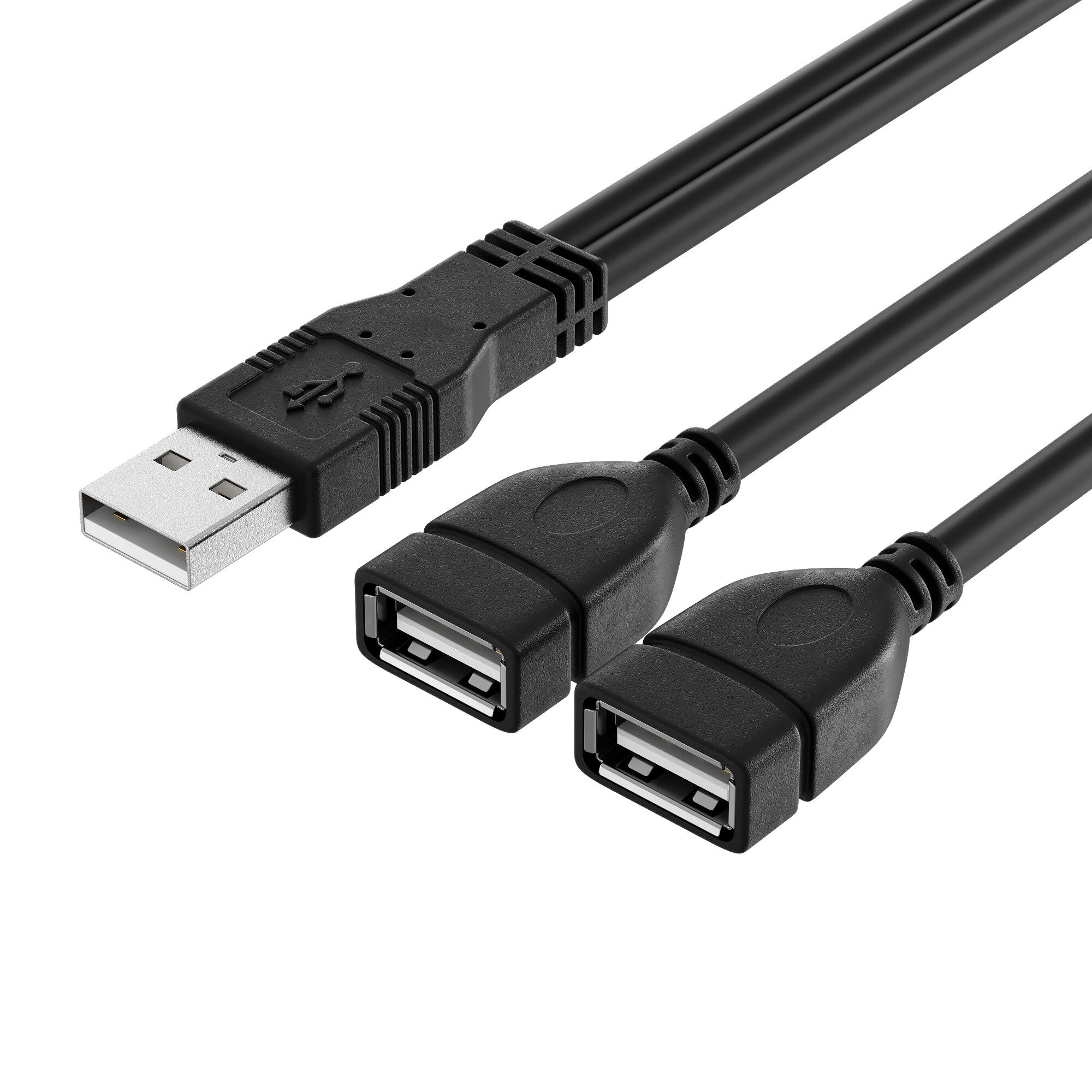 Кабель переходник GSMIN C81b разветвитель на два разъёма USB (M) - 2x USB (F) 0.25 м (Черный) — фото 1