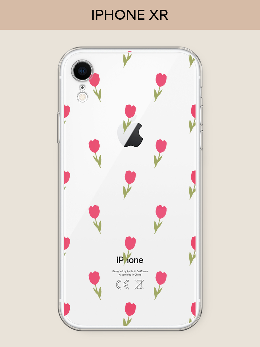 Силиконовый чехол "Паттерн из тюльпанов 2" на Apple iPhone XR / Айфон XR, прозрачный