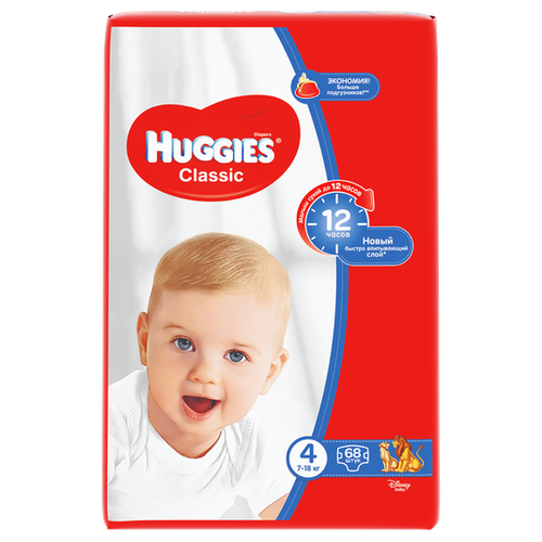 фото Huggies подгузники Classic 4 (7-18 кг) 68 шт.