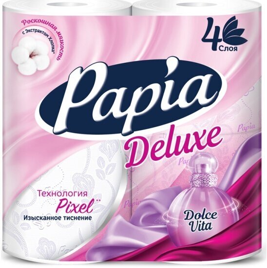 Туалетная бумага Papia Deluxe Dolce Vita белая с ароматом, 4 слоя, 4 рулона