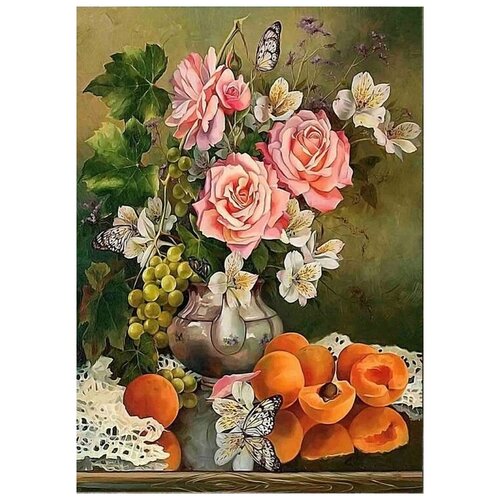 Рисунок на ткани Каролинка Натюрморт. Розы с персиками, 25,5x35 см