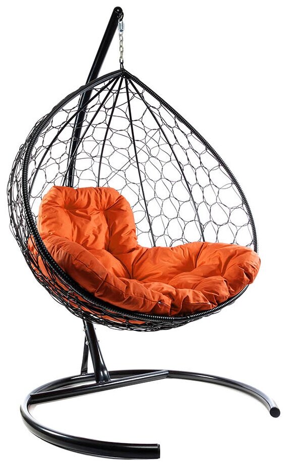 Подвесное кресло из ротанга "XL" черное с оранжевой подушкой M-Group