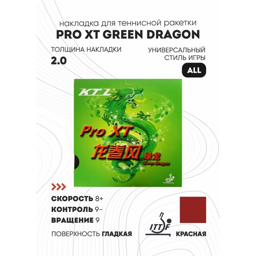 фото Накладка для настольного тенниса ktl (lkt) pro xt green dragon, red, 2.2