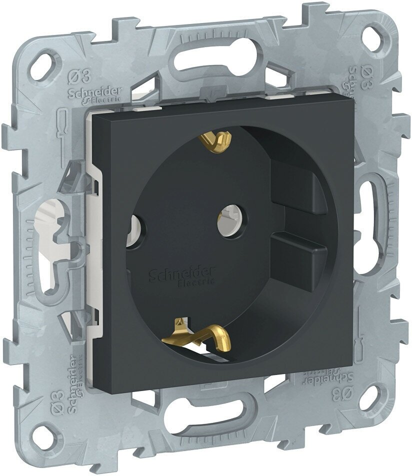 SE Unica New Антрацит Розетка с/з без шторок винт. зажим 16А 250В