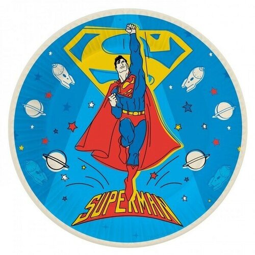 Набор бумажных тарелок 6шт d-18см «Superman»