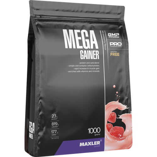 Гейнер Maxler Mega Gainer, 1000 г, клубника гейнер maxler mega gainer 4540 гр пакет ваниль maxler mega gainer 4540 мл