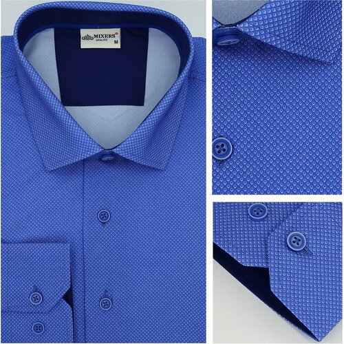Рубашка Mixers, нарядный стиль, прилегающий силуэт, длинный рукав, размер S, синий, голубой