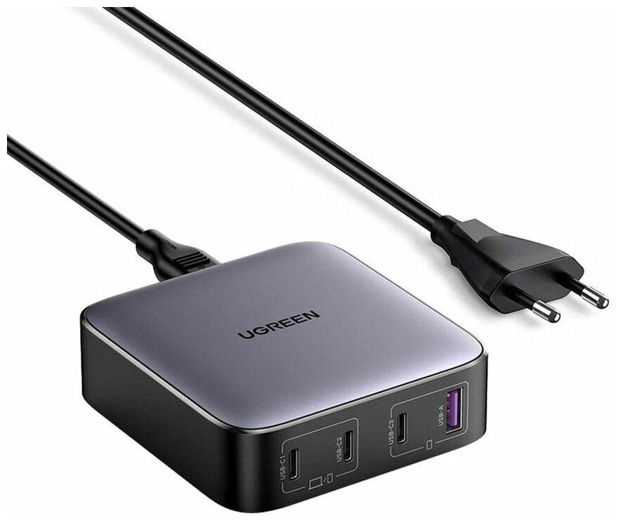 Зарядное устройство UGREEN 90928_ 1*USB-A+3*USB-C, 100W, серый космос - фото №1